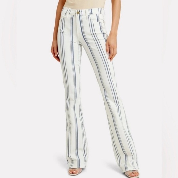 Frame Denim Denim - Frame‎ Le High Flare Jeans Women’s Size 26 High Rise Birkin Stripe White Blue